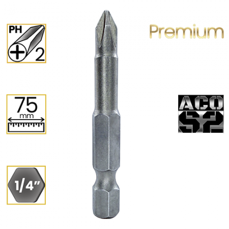 Imagem de PONTA PHILLIPS PREMIUM PH2 - Enc. 1/4" x 75mm