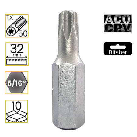 Imagem de BITS TORX CURTO PREMIUM T50 - Enc. 5/16" x 32mm [C/10]