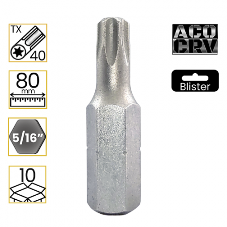 Imagem de BITS TORX LONGO PREMIUM T40 - Enc. 5/16" x 80mm [C/10]