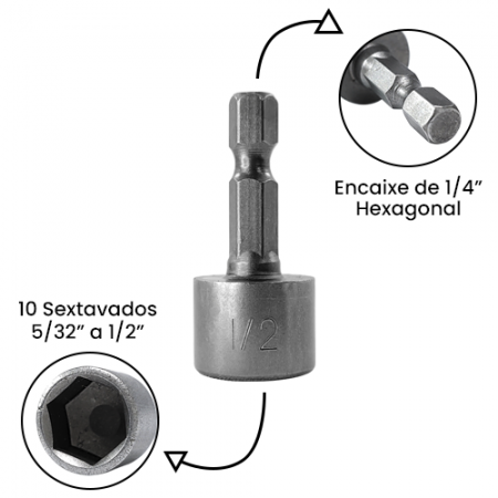 Imagem de JG SOQ CANHÃO MAGNÉTICO EM POLEGADAS - 5/32" a 1/2" [10 PÇS]