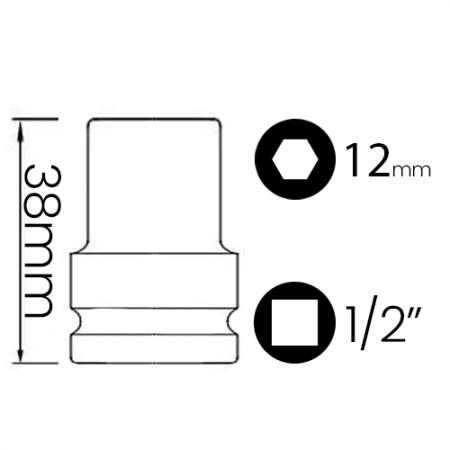 Imagem de SOQ SEXT MANUAL CURTO 12mm - Enc. 1/2" x 38mm