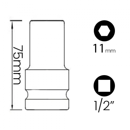 Imagem de SOQ SEXT MANUAL LONGO 11mm - Enc. 1/2" x 75mm