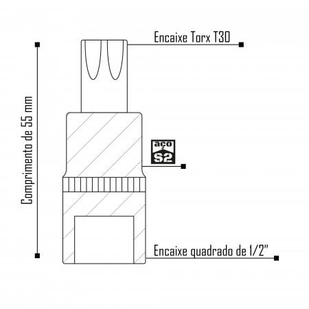 Imagem de SOQ TORX MANUAL CURTO T30 - Enc. 1/2" x 55mm
