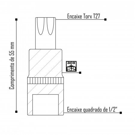 Imagem de SOQ TORX MANUAL CURTO T27 - Enc. 1/2" x 55mm