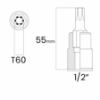 Imagem de SOQ TORX MANUAL CURTO T60 - Enc. 1/2" x 55mm