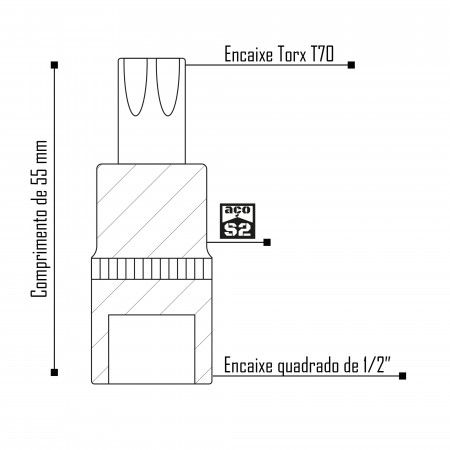 Imagem de SOQ TORX MANUAL CURTO T70 - Enc. 1/2" x 55mm