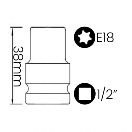 Imagem de SOQ TORX FÊMEA MANUAL CURTO E18 - Enc. 1/2" x 38mm