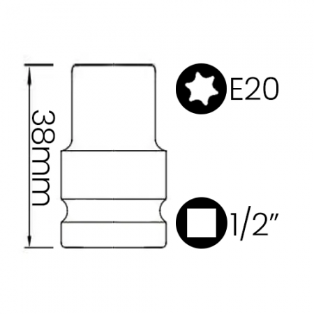 Imagem de SOQ TORX FÊMEA MANUAL CURTO E20 - Enc. 1/2" x 38mm