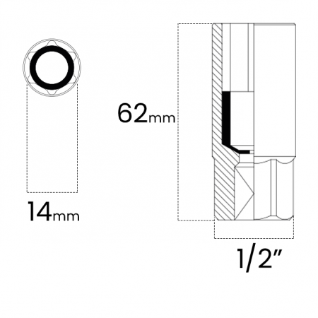 Imagem de SOQ SEXT PARA VELA 14mm - Enc. 1/2" x 62mm