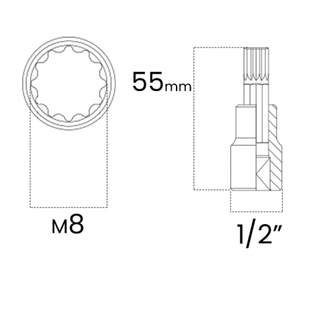 Imagem de SOQ MULTID MANUAL CURTO M8 - Enc. 1/2" x 55mm