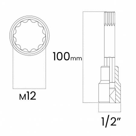 Imagem de SOQ MULTID MANUAL LONGO M12 - Enc. 1/2" x 100mm