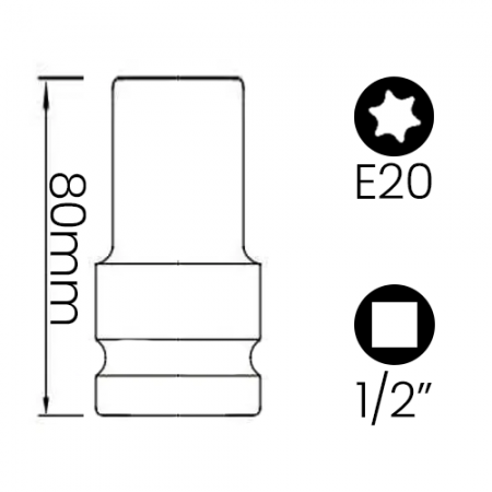 Imagem de SOQ TORX FÊMEA E20 - Enc. 1/2" x 80mm