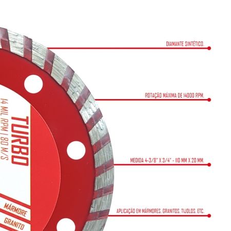 Imagem de DISCO DE CORTE DIAMANTADO TURBO 4-3/8"