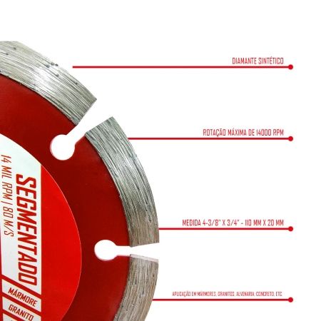 Imagem de DISCO DE CORTE DIAMANTADO SEGMENTADO 4-3/8"