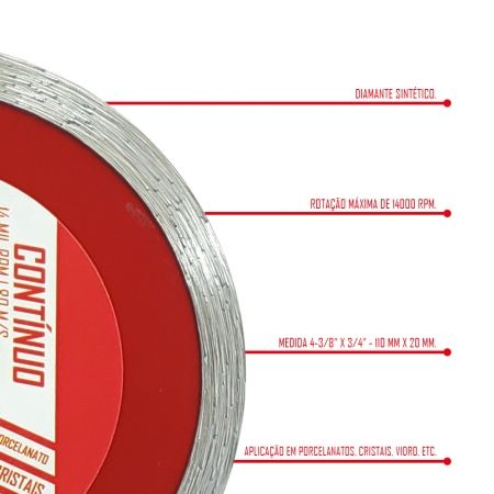Imagem de DISCO DE CORTE DIAMANTADO CONTINUO 4-3/8"